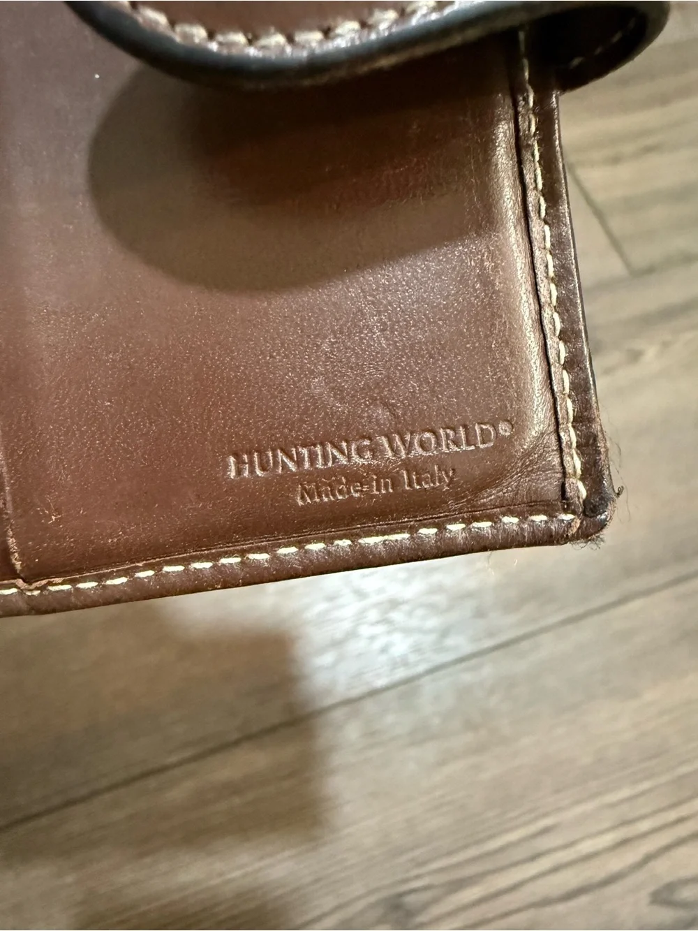 Vintage Hunting World Leather Canvas Wallet Brown Made In Italy Distressed Rare